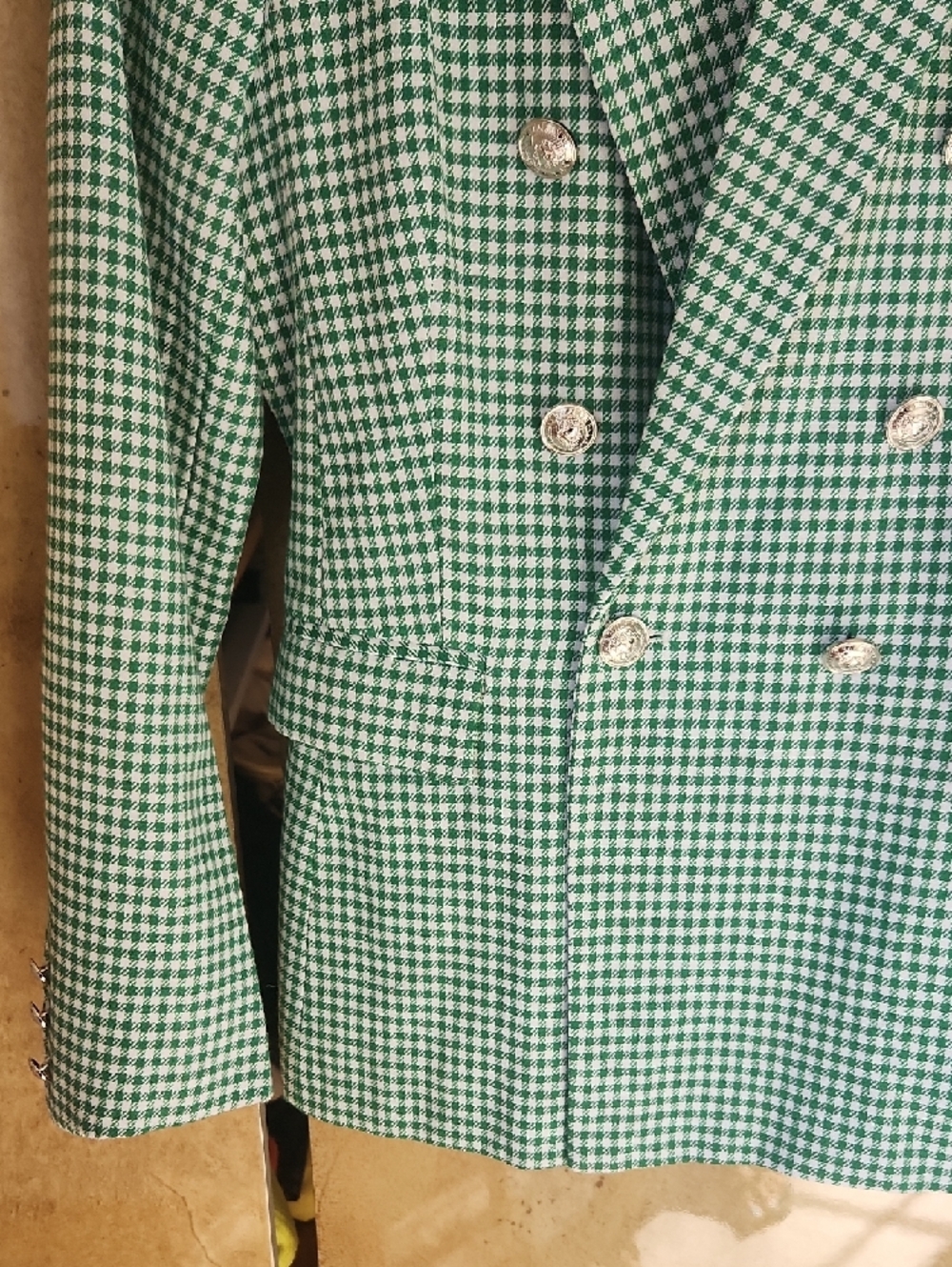 NWT -Luxedress /Loulou Studio Emerald Green Gingham Check Double-Breasted Blazer - Picture 7 of 10